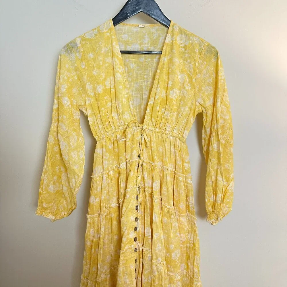 FREE PEOPLE Pappiet Midi Dress in Sunshine Combo Size X-Small - Picture 6 of 12
